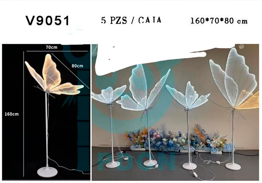 Mariposa luminosa en led con base 60 cm para decoraciones