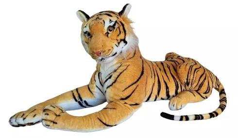 Tigre de peluche realista acostado de 70 cm de largo