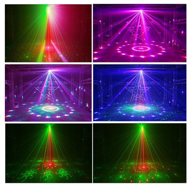 Luces de fiesta, luz estroboscópica 4 en 1, patrón activado por sonido, efecto de luces DMX controlado para luces de discoteca para fiesta