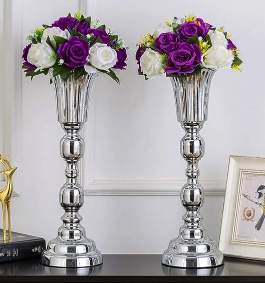 Floreros para decoraciones 2 piezas plateado