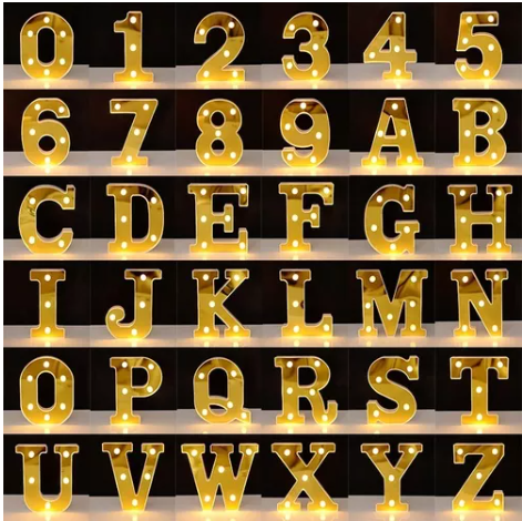 Abecedario de letras Luminosas doradas